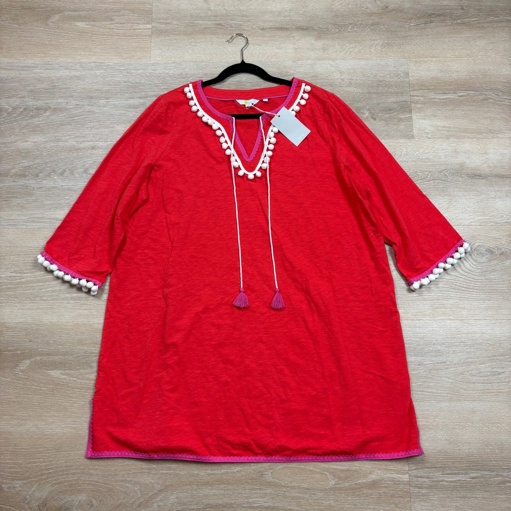 NWT Boden Pom Pom Tassel Cotton Beach Kaftan Cover Up Dress Womens US18